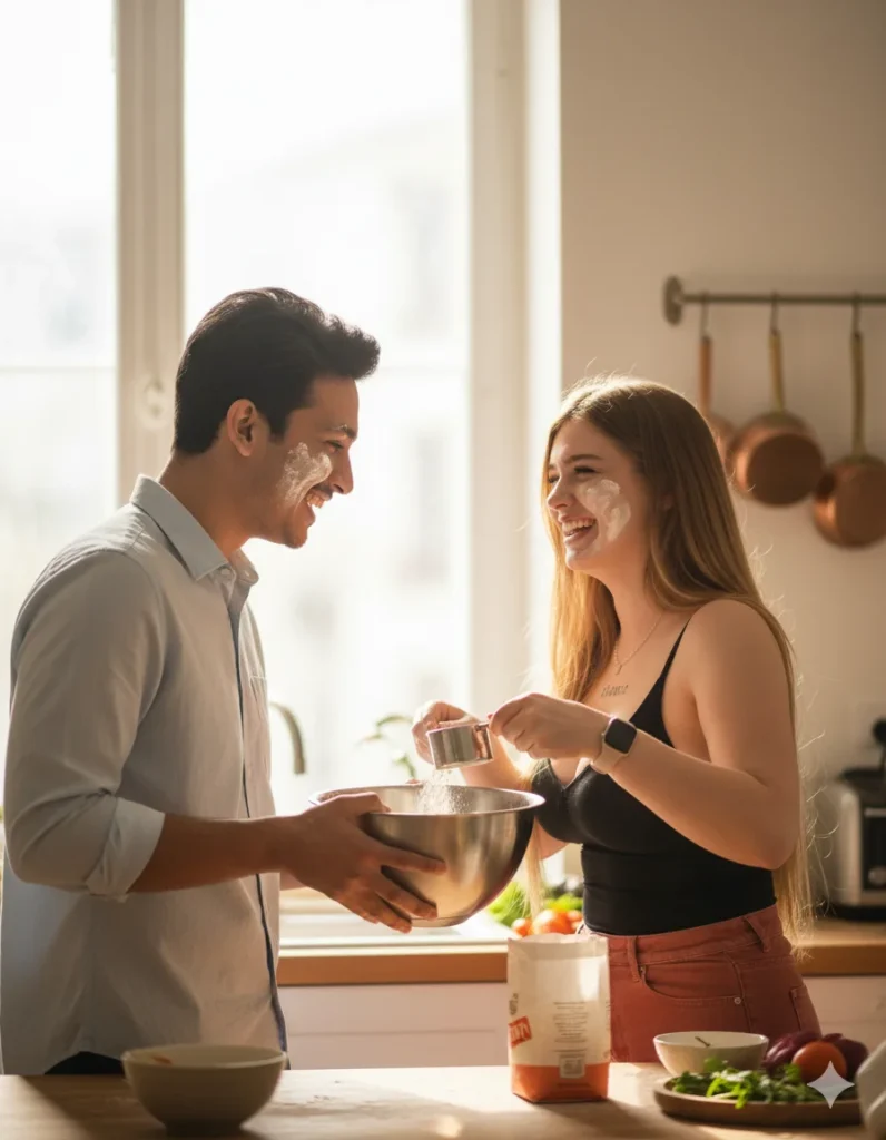 Couple cooking in kitchen