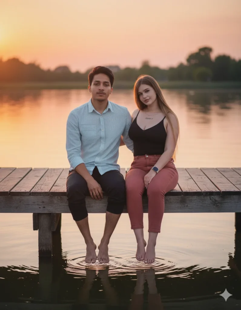 Couple on lake dock